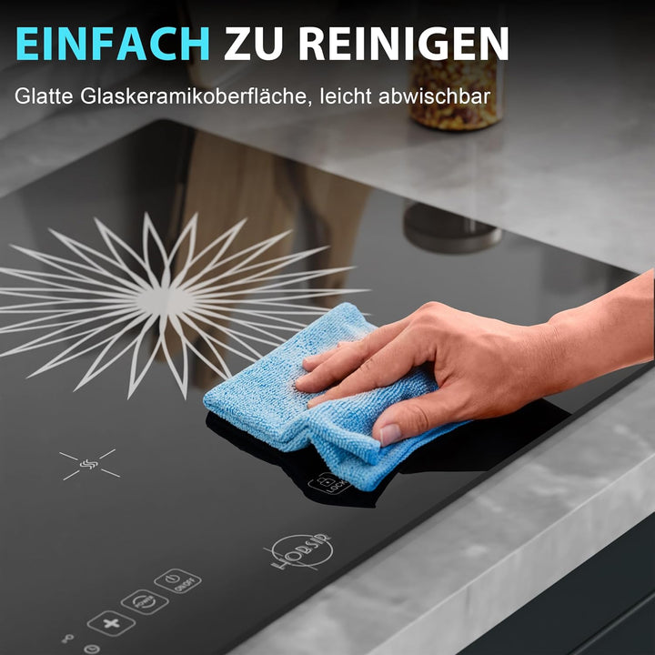 Hobsir hob Glaskeramikkochfeld 2 Platten mit Stecker | 3200W, 60cm Einbaudesign & Arbeitsplatten-Auf