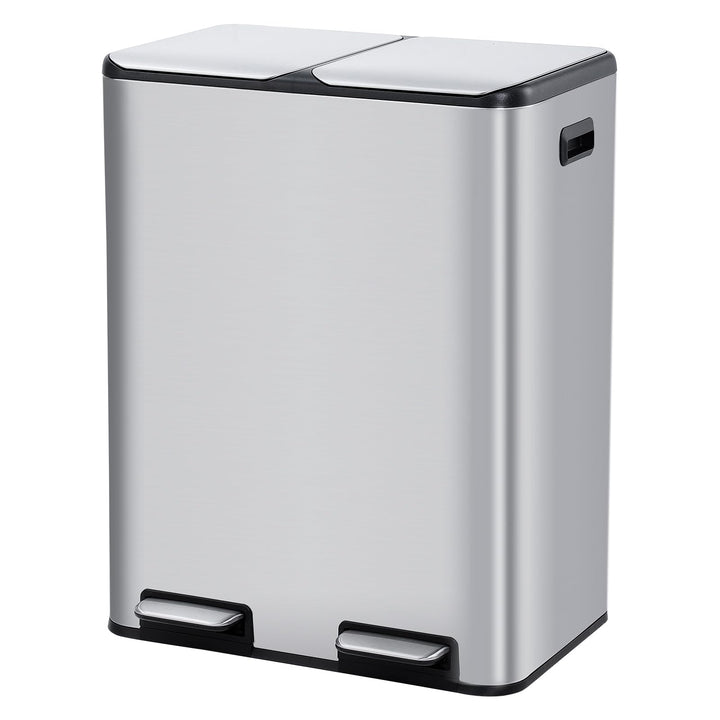 Mülleimer Küche,2 x 30L Mülltrennsystem Edelstahl Mülleimer 2 fächer tretmülleimer Doppeldeckel müll