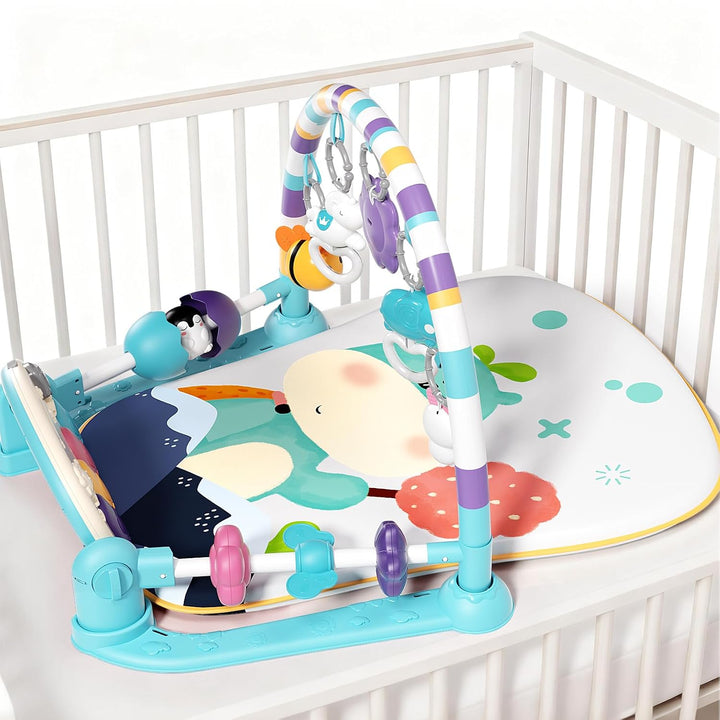 Baby Gym with Musical Piano,Babys Play Mat Tummy Time Baby Activity Gym Mat with 5 Infant Learning S