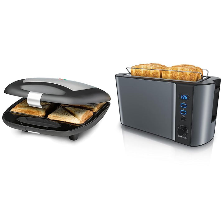 ROMMELSBACHER Sandwich Maker ST 1410 & Arendo - Edelstahl Toaster Langschlitz 4 Scheiben, Defrost 4