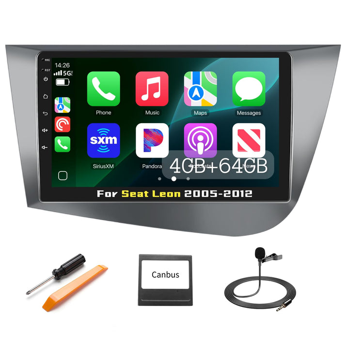 Podofo Carplay Autoradio für Seat Leon 2 MK2 2005-2012(Linkslenker),Android 2G+64G HiFi, Android Aut