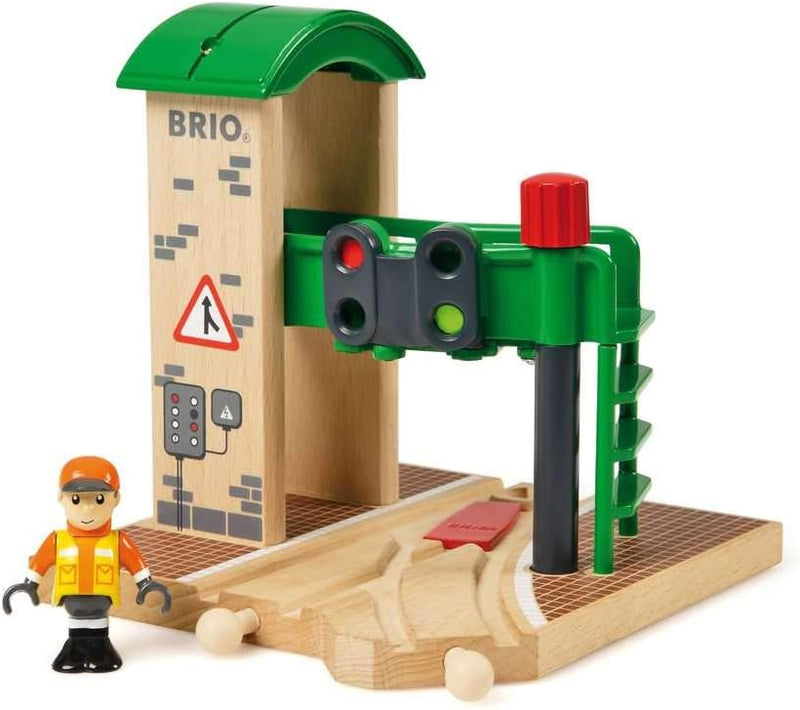 BRIO Bahn 33674 - Signal Station & World 33574 Lokschuppen mit Rolltor - Ergänzung für die BRIO Holz