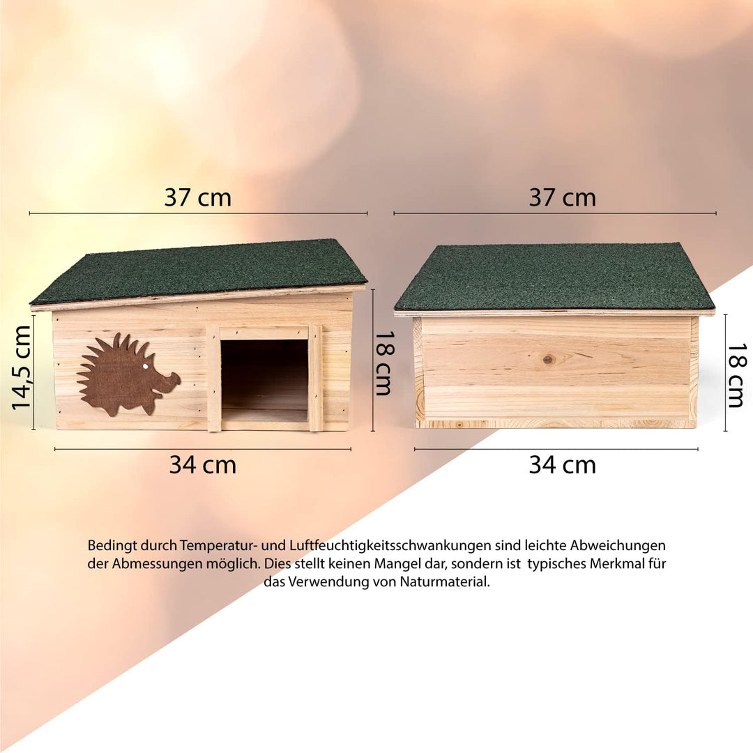 Igelhaus mit Boden aus Holz 37 x 37 x 18 cm - Igelhotel mit Labyrintheingang – Igelfutter Haus Igelh