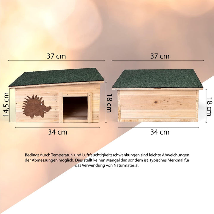 Igelhaus mit Boden aus Holz 37 x 37 x 18 cm - Igelhotel mit Labyrintheingang – Igelfutter Haus Igelh