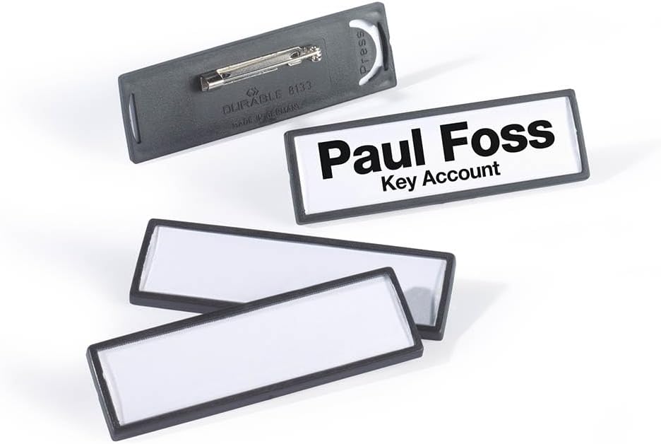 Durable Namensschild Clip-Card (mit Plattennadel, 17 x 67 mm) Packung à 25 Stück, schwarz, 813301, P