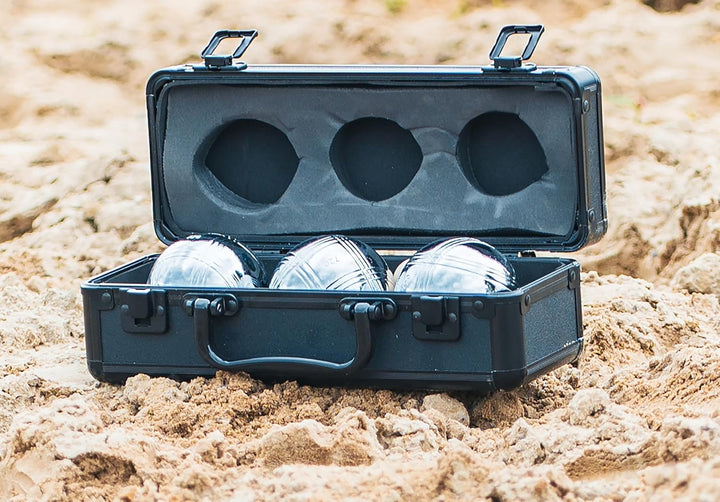 Engelhart - 010124 - Boule Set aus Metall mit Koffer, 3 Kugeln 74 mm, 720 g – Pétanque oder Boccia S