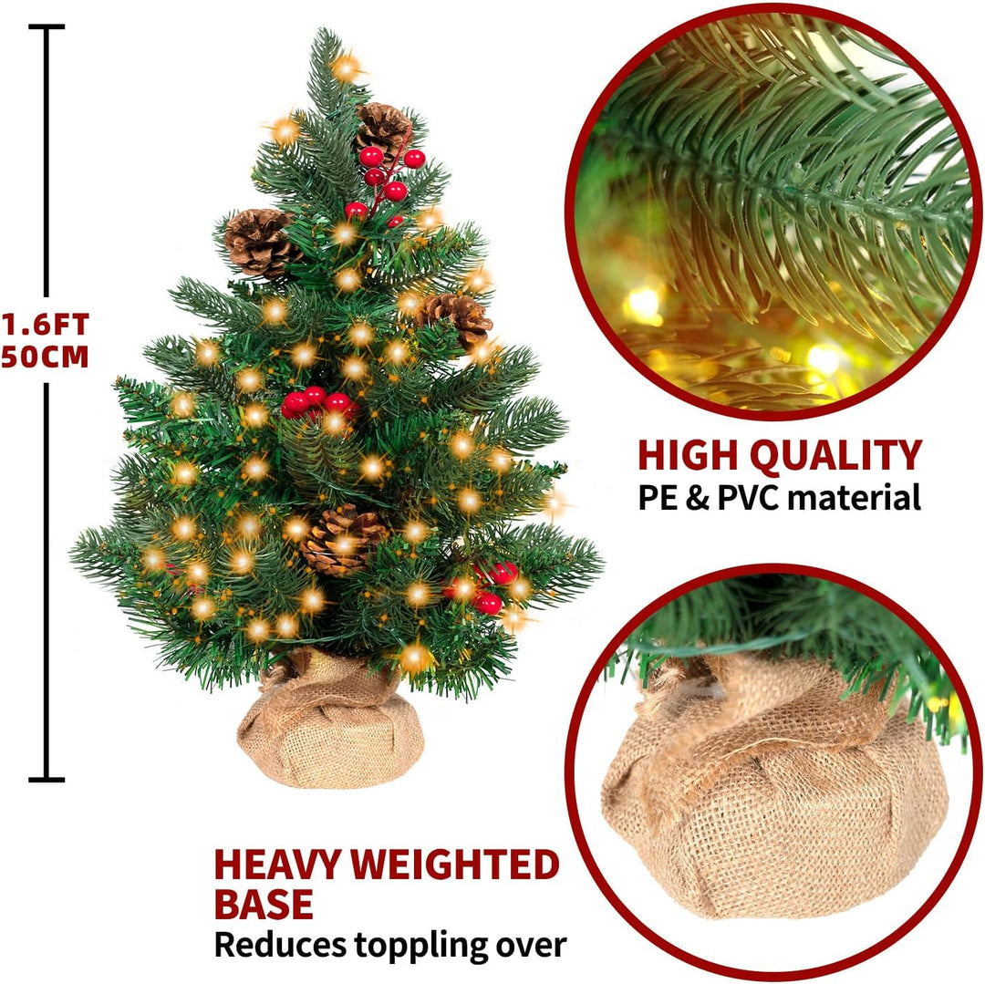 50cm Mini Weihnachtsbaum mit 36 LEDs in Warmweiss, Christmas Tree für Innen und Aussen Tischplatte T