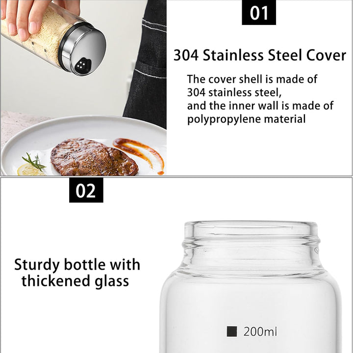 3 Stück Gewürzgläser mit Drehdecke, 200ml Gewürzdosen aus Borosilikatglas, Glas Gewürzstreuer, Salz