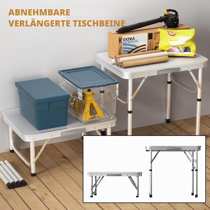 Qimu Klappbarer Campingtisch mit 2 verstellbaren Höhen, leichter Aluminium-Picknicktisch, tragbar, f