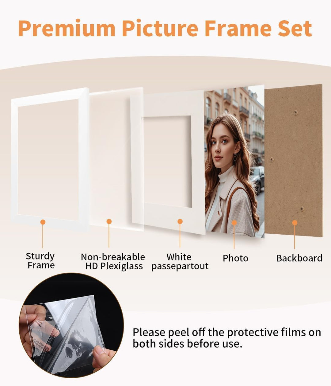 Bilderrahmen 30x30 cm 4er Set, Weiss Freistehende Fotorahmen mit Passepartout für 20x20 cm Fotos, Ho