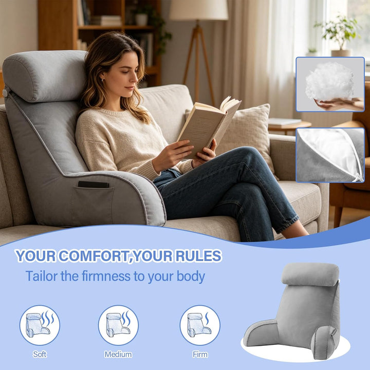 Lesekissen für Bett und Sofa mit Abnehmbarer Nackenrolle - Rückenkissen Bett - Reading Pillow aus Me