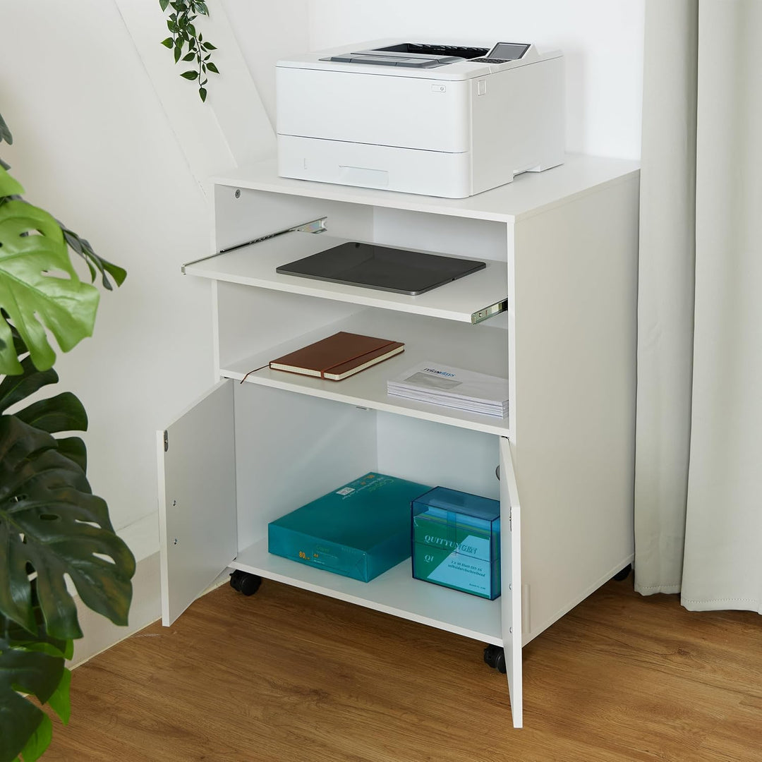 Relaxdays Rollcontainer mit 2 Fächern & Tastaturauszug, Druckertisch mit Rollen, HBT: 74 x 60 x 48 c