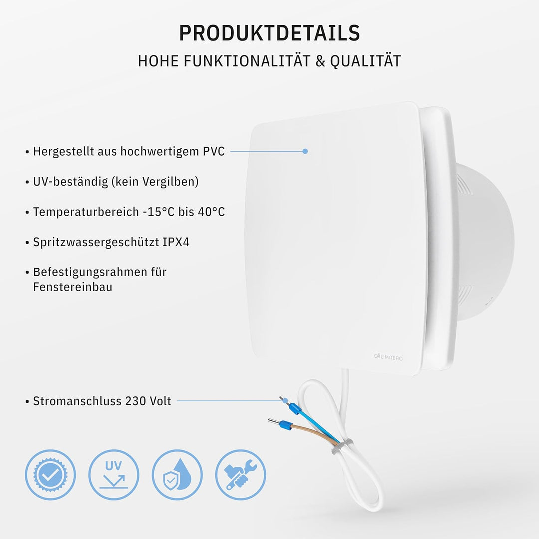 BREEZE Badlüfter 150mm Mit Nachlauf Und Rückstauklappe, Badlüfter Mit Feuchtigkeitssensor, Energieef