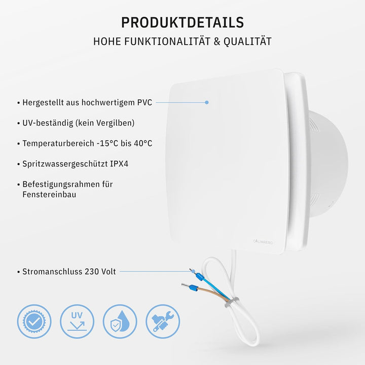 BREEZE Badlüfter 150mm Mit Nachlauf Und Rückstauklappe, Badlüfter Mit Feuchtigkeitssensor, Energieef