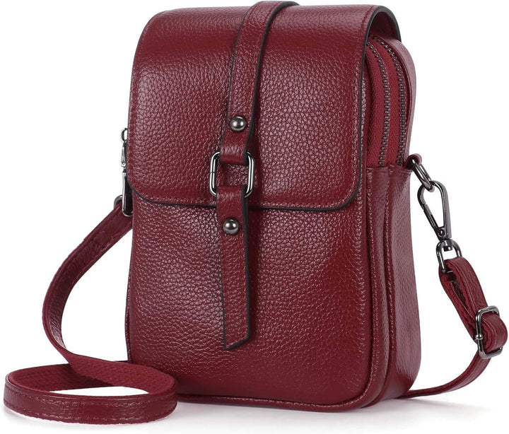 HAWEE Mode Damen Handytasche mit Riemen Echtes Leder Crossbody Handy Umhängetasche Leicht Damen Schu