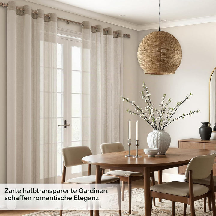MRTREES Voile Gardinen Vorhang halbtransparent kurz mit Ösen in Leinenoptik Stores Gardinen Schals f