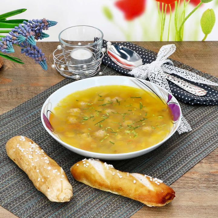 MamboCat Viola 6er Set Suppenteller I 450ml I Porzellan-Geschirr mit Blumen-Dekor für 6 Personen I T