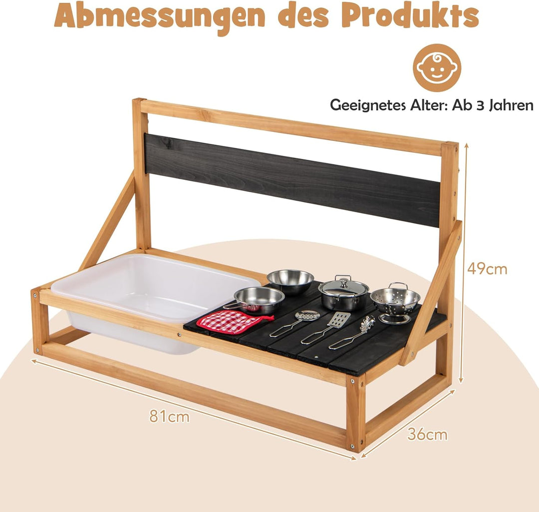 DREAMADE Matschküche Kinder Outdoor, Outdoorküche mit Waschbecken & Tafel, Gartenküche, Outdoor Küch