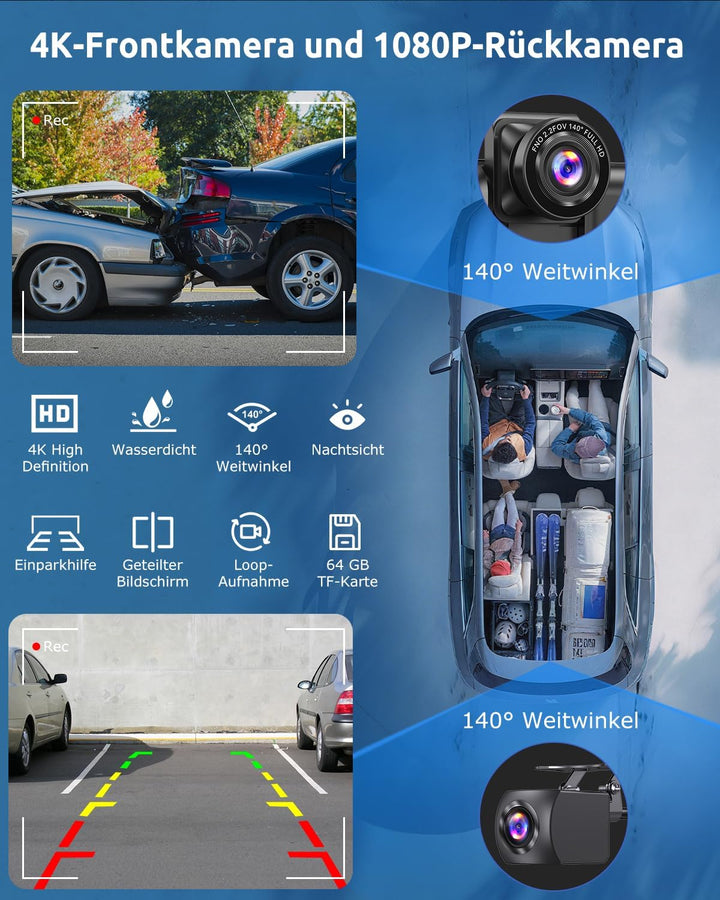 ESSGOO A-pple CarPlay & Android Auto,10.26 Zoll IPS Carplay Display,mit 4K-Dashcam,1080P-Rückfahrkam