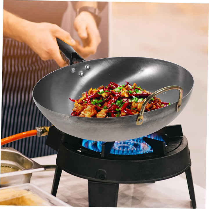TOPBATHY Traditionelle Flache Eisenpfanne aus Gusseisen Unbeschichteter Runder Boden Robustes Küchen