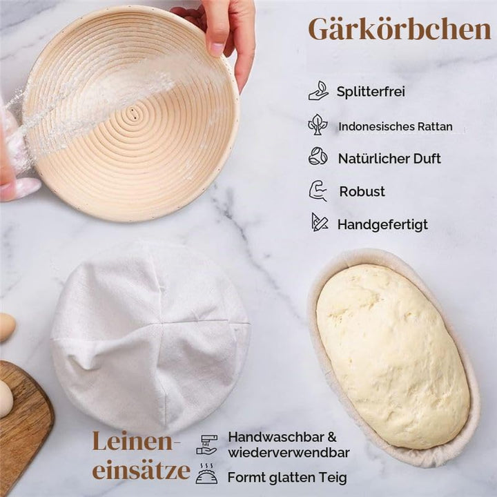 Gärkörbchen Sauerteig Brotbacken Set, Brotgärkorb -Set, Rundes Gärkörbchen, inkl. Teigschaber, Schne