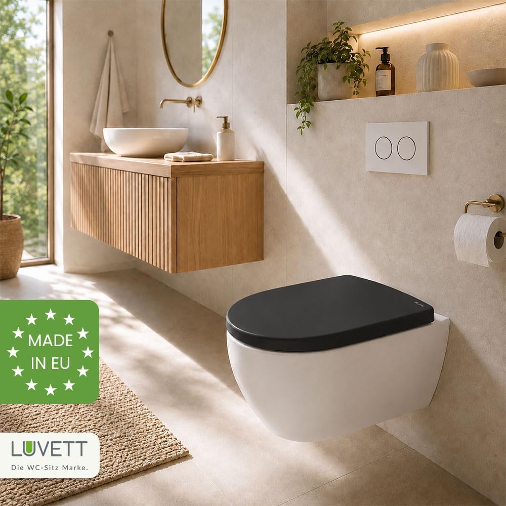 LUVETT® WC-Sitz mit Absenkautomatik C100 oval universell, Toilettendeckel mit 3 Edelstahl Montagelös