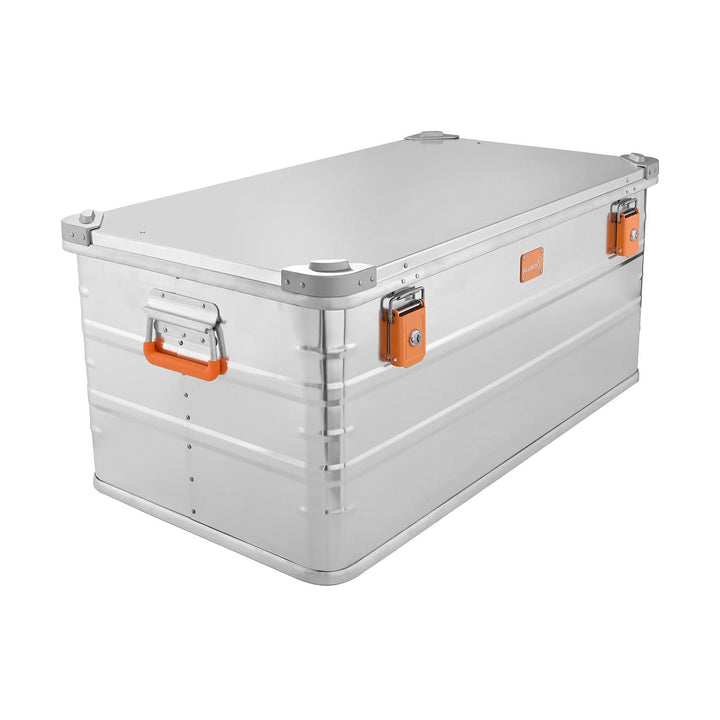Alubox Alukiste abschliessbar E141 - Premium Aluminium Lagerbox 141 Liter - Deckel mit Aluminium Dru