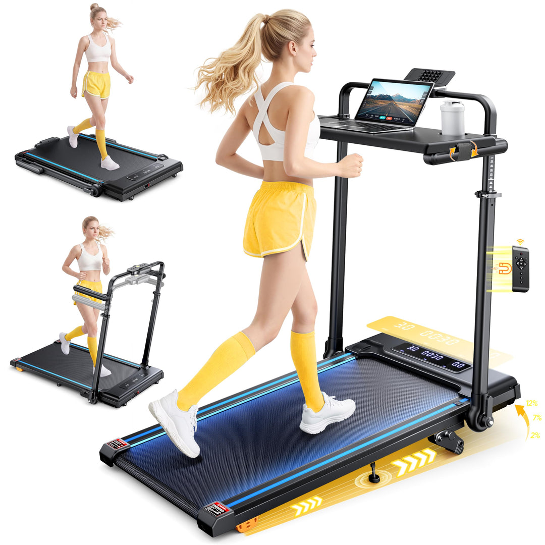 6-IN-1 Laufband für Zuhause mit Abnehmbarem Tisch,3.0HP Laufband Klappbar mit Steigung bis 12%,12KM/