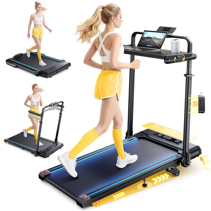 6-IN-1 Laufband für Zuhause mit Abnehmbarem Tisch,3.0HP Laufband Klappbar mit Steigung bis 12%,12KM/
