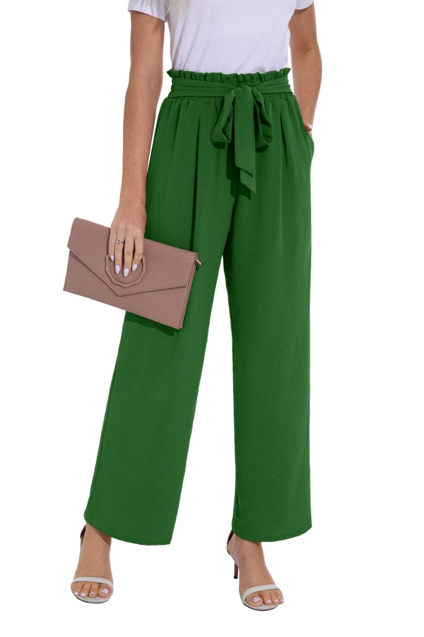 PrinStory Damen Hose Mit Weitem Bein Leichte Elastische Taille Sommer Hose Mit Taschen Kausale Arbei