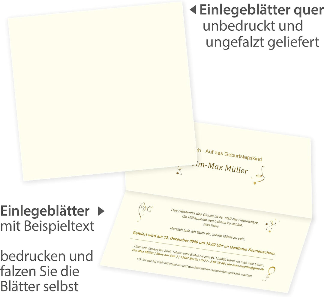 Einladungskarten Marmor (50 Sets) zum Selbst-gestalten, mit Einlegeblätter + Goldbänder, für Geburts