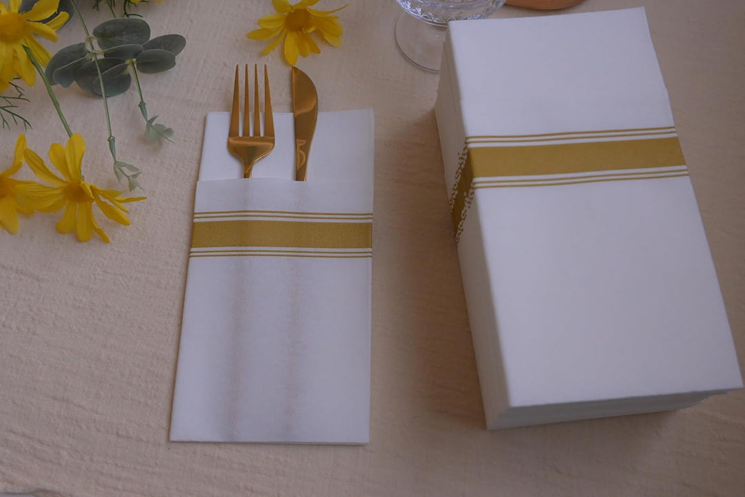DADAWU Einweg-Servietten, Stoff, wie mit integrierter Bestecktasche, Hochzeit, Party, Leinengefühl,