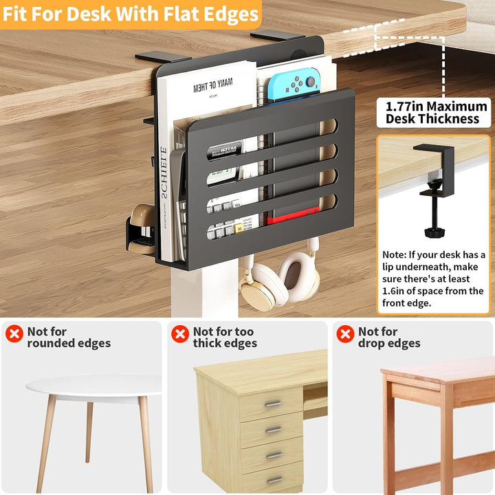 ROLIZOE Schreibtisch Seitenaufbewahrung mit Häkchen Laptop Ständer Metall Rutschfest Unter Schreibti