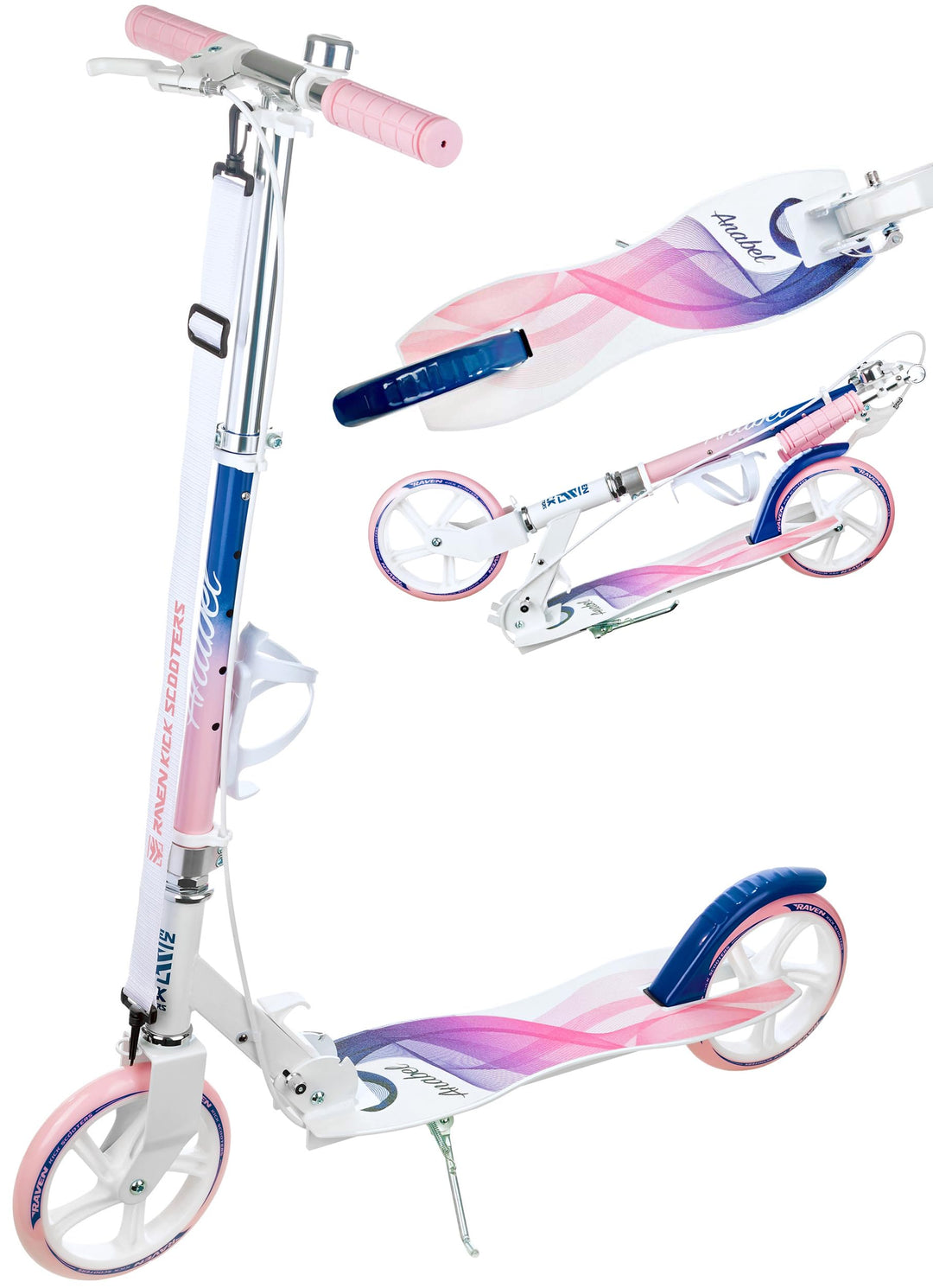 Raven Scooter, Roller, Tretroller, Kinderroller, 200mm mit Handbremse Anabel Navy/Pink, Anabel Navy/