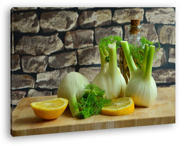 deyoli appetitlicher Fenchel mit Zitronen Format: 80x60 als Leinwandbild, Motiv fertig gerahmt auf E