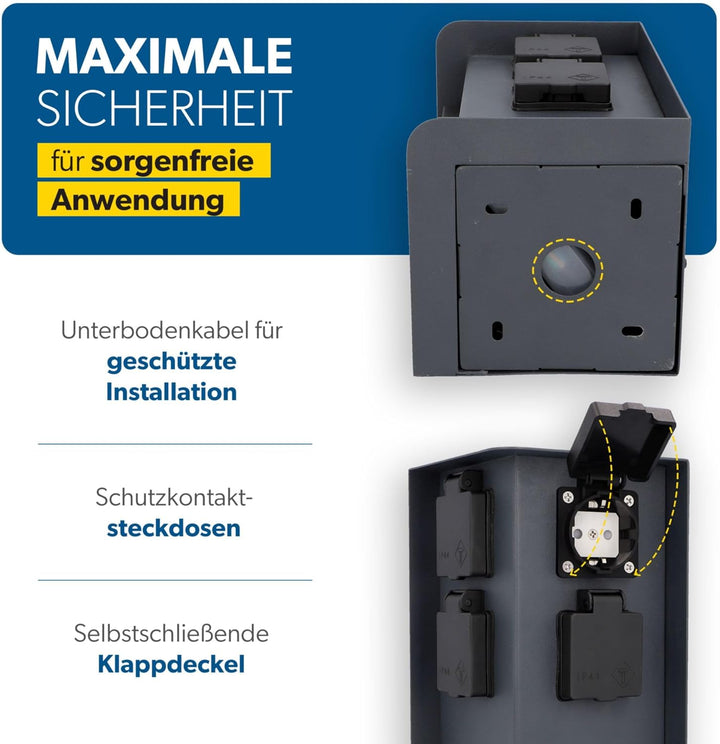 UNITEC Steckdosenverteiler für den Garten, Steckdosensäule, Aussensteckdose Edelstahl, IP 44, 4 Stec