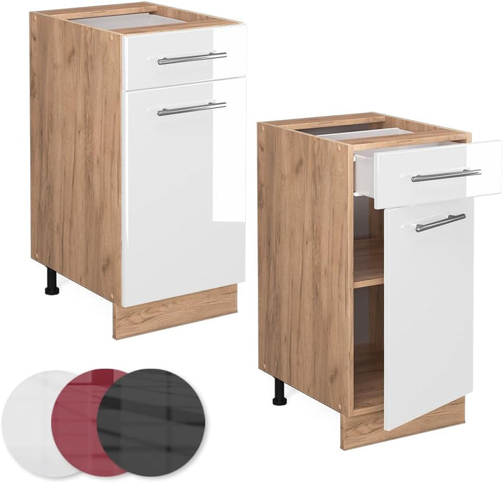 Vicco Küchenunterschrank Fame-Line, Weiss Hochglanz/Goldkraft Eiche, 40 cm ohne Arbeitsplatte, Wei&#