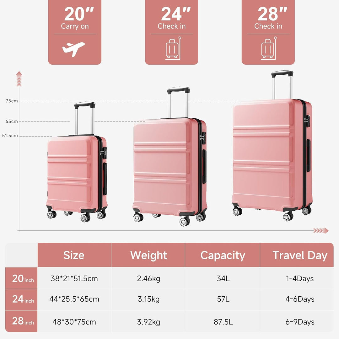 KONO Koffer & Trolleys Mittelgross 24 Zoll Leicht ABS+PC Hartschalenkoffer mit TSA-Schloss Reisekoff