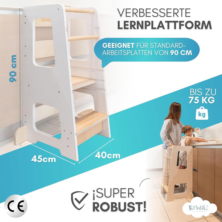 Montessori Lernturm ab 1 Jahr, aus robustem Holz, Premium-Modell in Grossformat, Learning Tower mit
