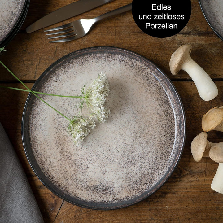 Moritz &amp; Moritz VIDA 6er Dessert Teller Set beige - Kuchenteller für 6 Personen - Porzellan spülmasc