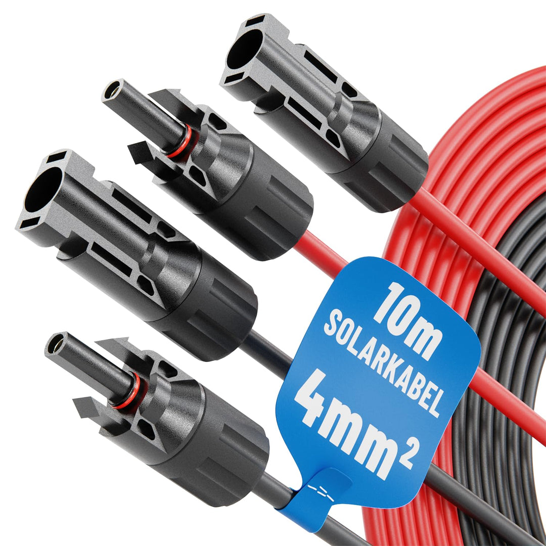 ABSINA 2x 10 Meter Solarkabel 4mm2 H1Z2Z2-K schwarz & rot - PV Kabel 4mm2 UV-beständig - Solarleitun