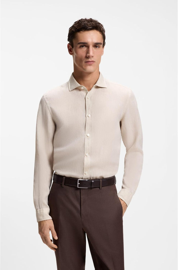 BOSS Herren Erman-L Sz35 In Italien gefertigter Ledergürtel mit Logo-Gravur auf der Schliesse 80 Dun