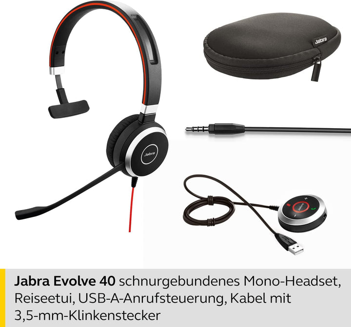 Jabra Evolve 40 UC Mono Headset – Unified Communications Headphones for VoIP Softphone with Passive