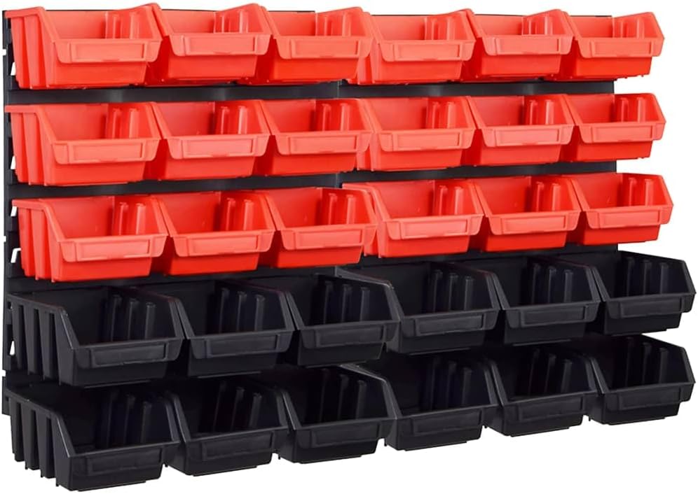 vidaXL Sichtlagerkasten Set 32 tlg., Sichtlagerbox mit Wandhalterung, Stapelbox mit 2 Werkstatt Wand