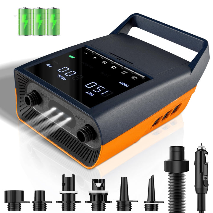 Mojimdo Elektrische SUP Pumpe 20 PSI, Wiederaufladbare Luftpumpe, Auto-Off, 12V DC & Typ-C, mit 6 Dü