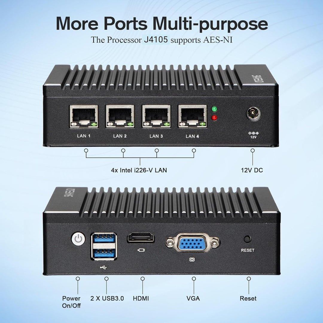 Firewall Mini PC,4X Intel 2.5 GbE i225/i226 LAN Intel J4125 4C/4T Micro Firewall Appliance, AES NI,