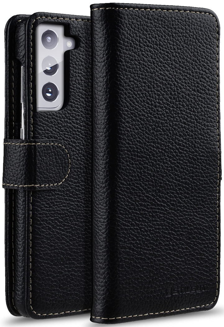 STILGUT Talis kompatibel mit Samsung Galaxy S21 5G Hülle mit Kartenfach aus Leder, Flip Cover, Walle