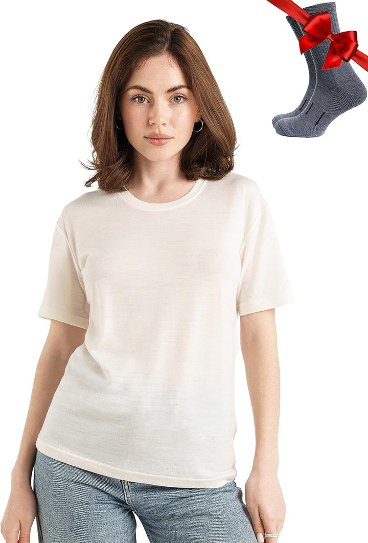 Merino.tech Merinowolle T-Shirt Damen - 100% Merinowolle Leichte Basisschicht Damen Kurzarm T-Shirt
