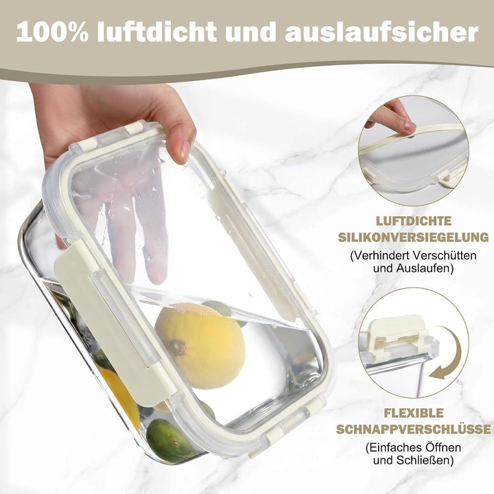 YASHE Glasbehälter mit Deckel, 10 Teile Stapelbar &amp; Luftdicht Meal Prep Boxen Glas für Spülmaschine,