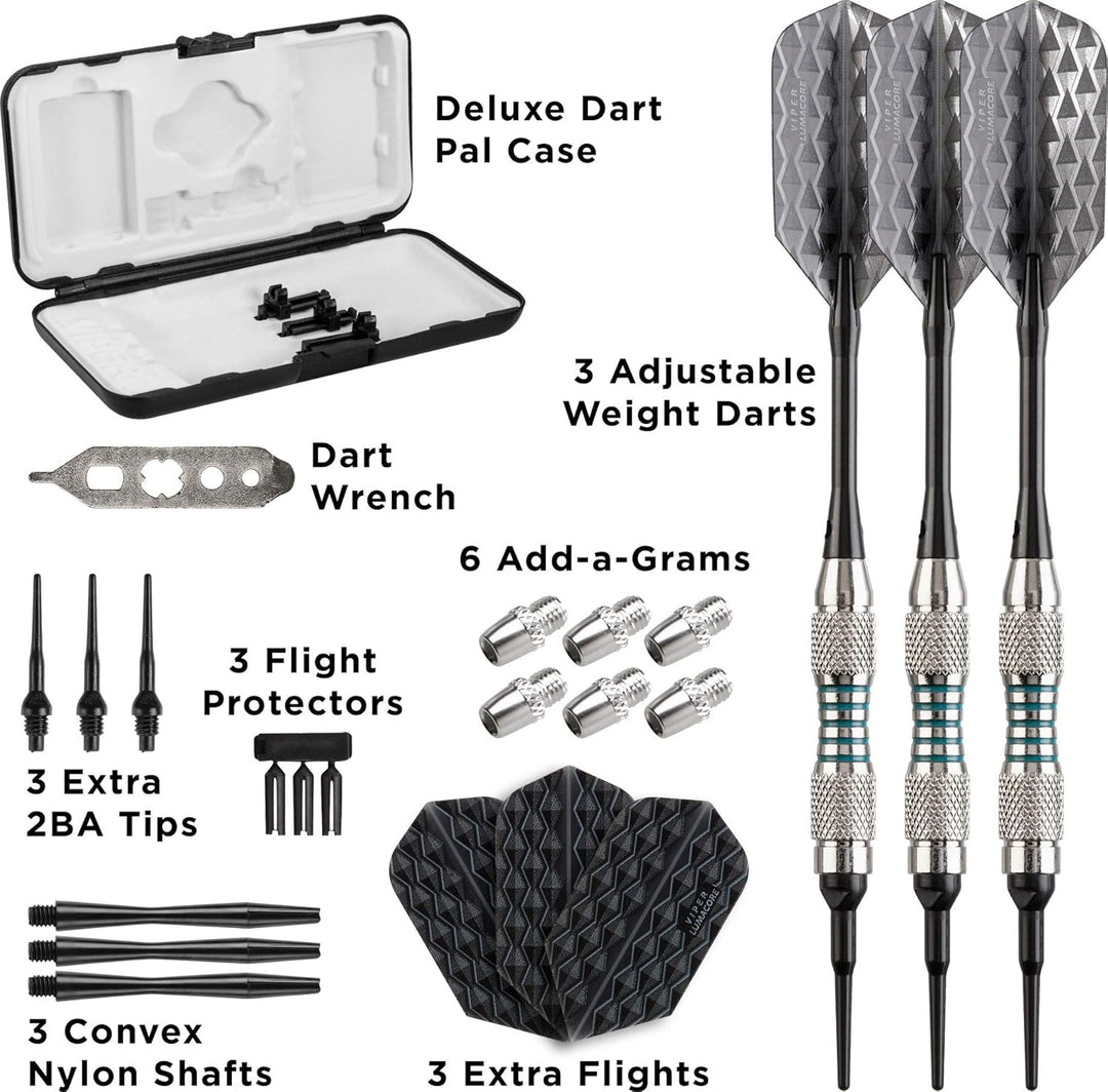 Viper Bobcat Dartpfeile mit weicher Spitze, verstellbar, mit Aufbewahrungs-/Reiseetui Nickel-Silber-